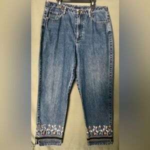 Liz Claiborne Liz Wear Denim High Waisted Capris Jeans ~ Embroidered ~ SZ 12